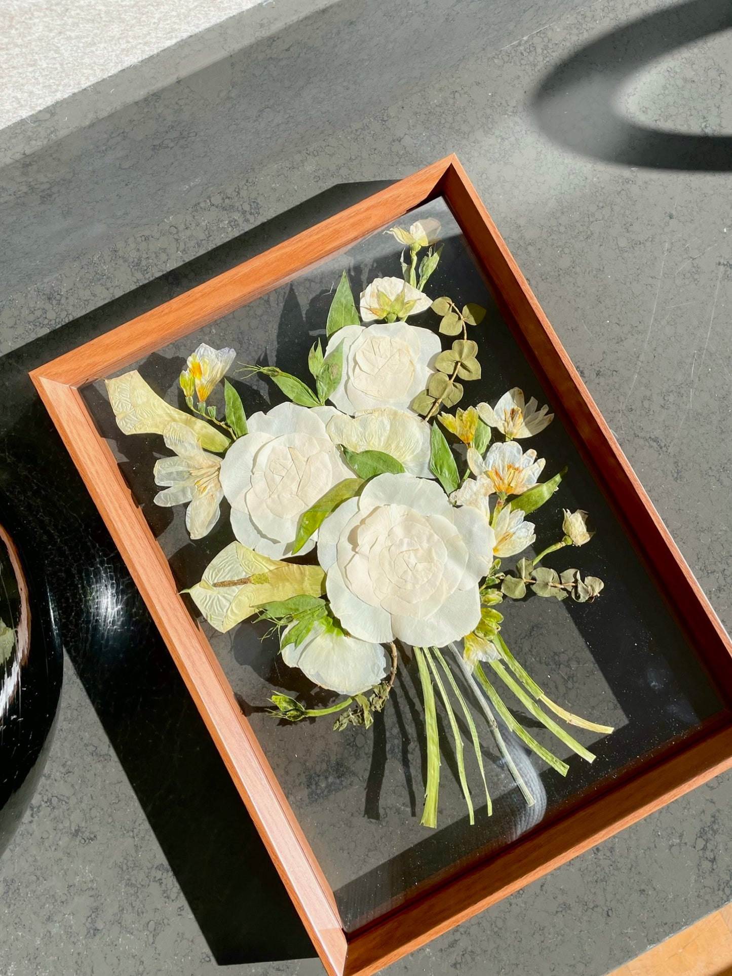 Solid Dark Wood - Custom Bouquet Preservation Wall Art