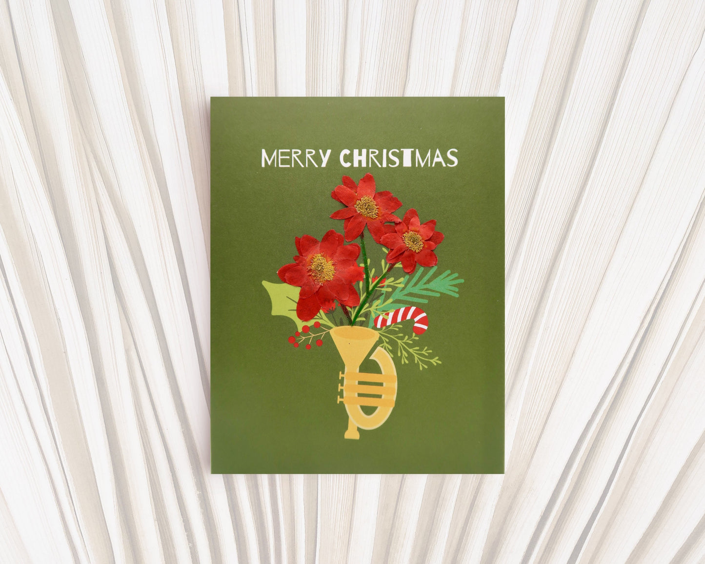 Bouquet Trumpet Merry Christmas Card