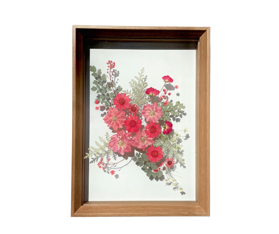 Crimson Elegance - Pre-made Pressed Flower Frame Art