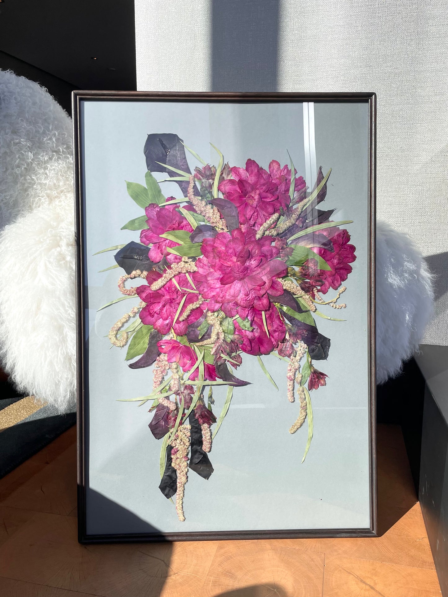 Custom Bouquet Preservation Wall Art - Beige Wood