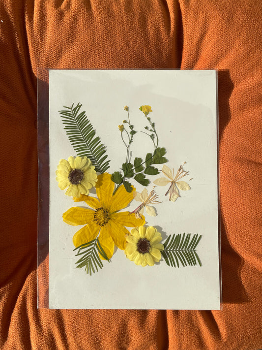 Golden Sunflower Pressed Flower Art