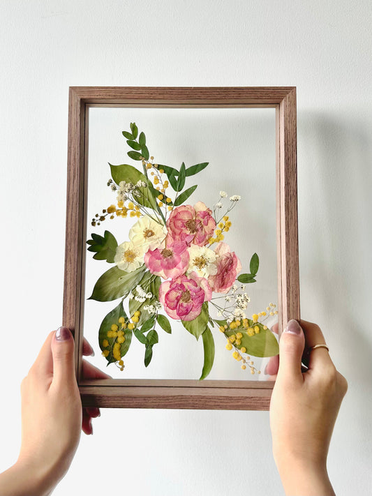 Pink Rose Essence - Pre-made Pressed Flower Frame Art