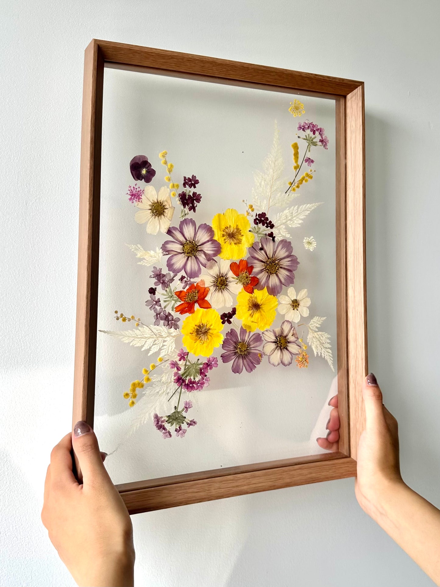 Custom Bouquet Preservation Wall Art - Beige Wood