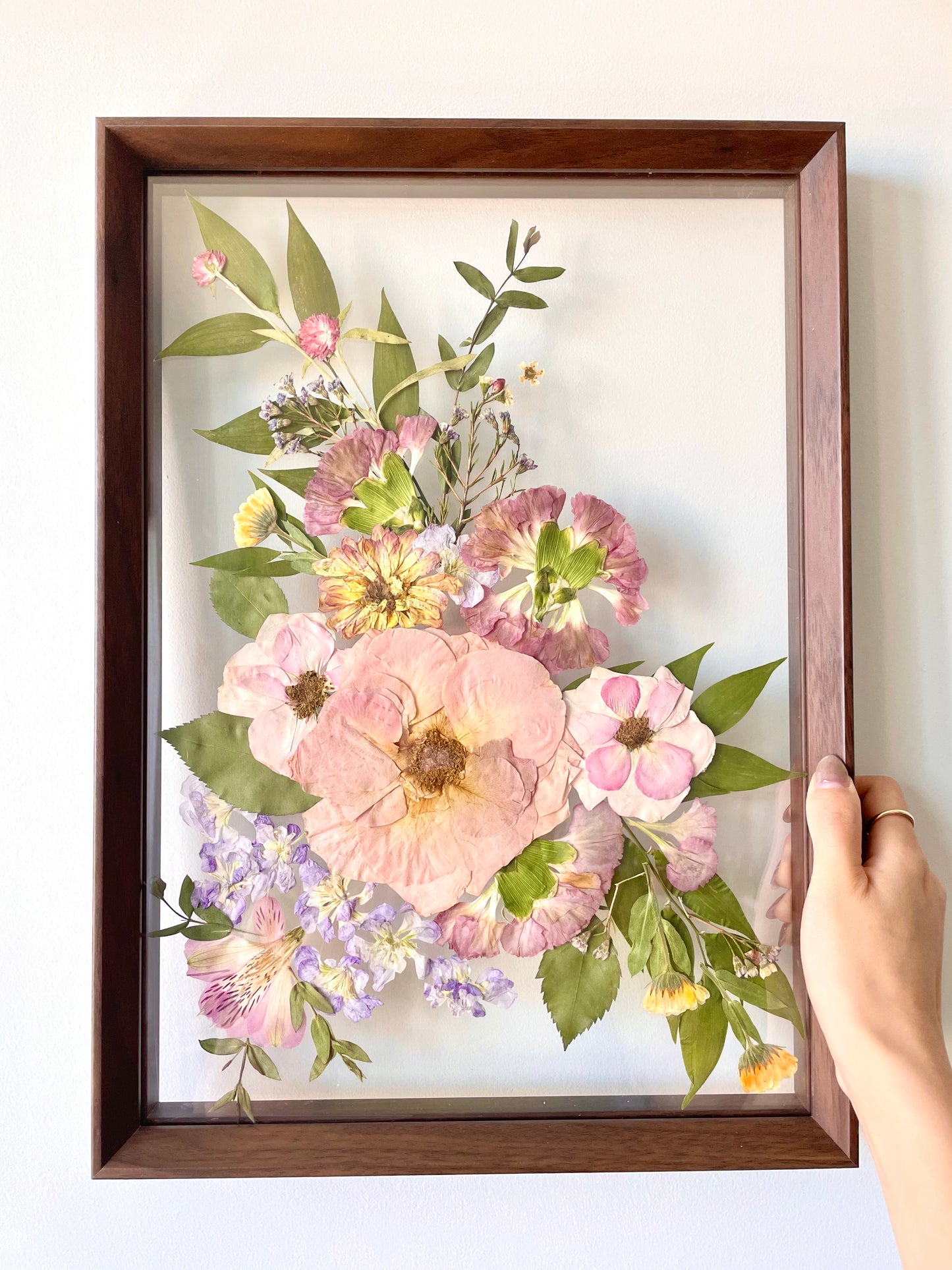 Custom Bouquet Preservation Wall Art - Dark Wood