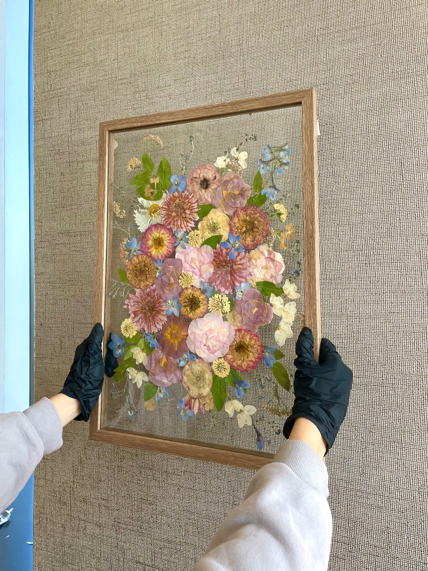 Custom Bouquet Preservation Wall Art - Beige Wood