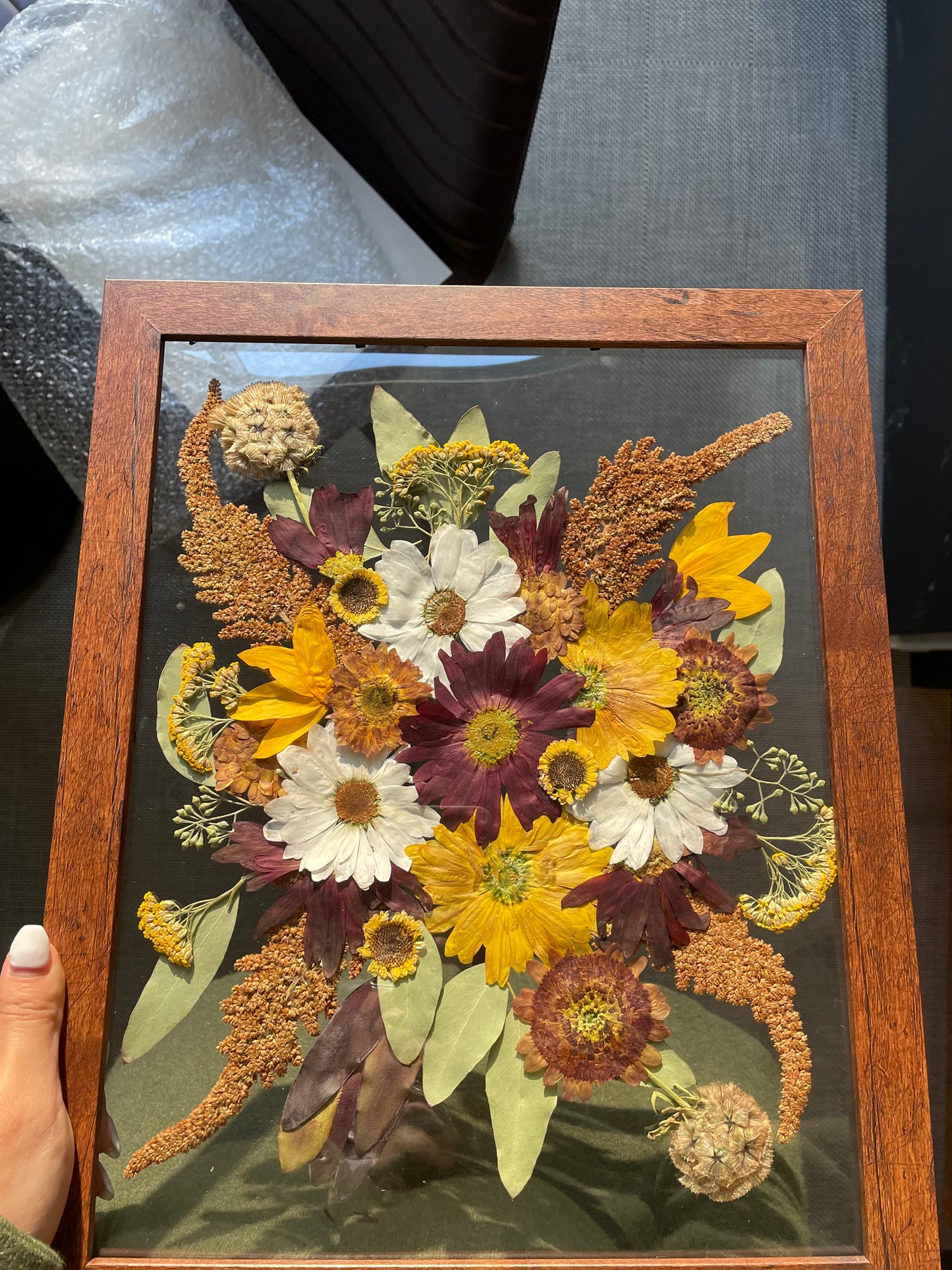 Custom Bouquet Preservation Wall Art - Dark Wood