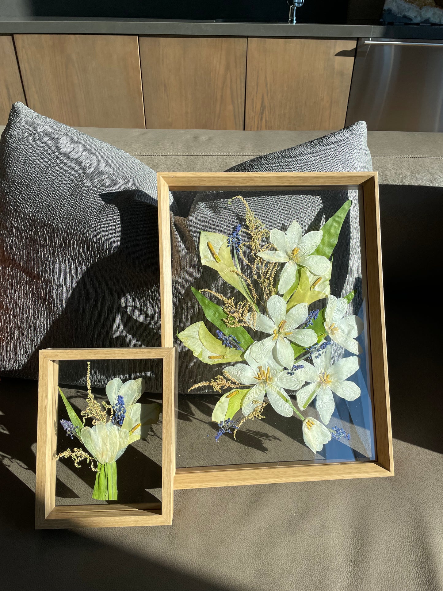 Custom Bouquet Preservation Wall Art - Beige Wood