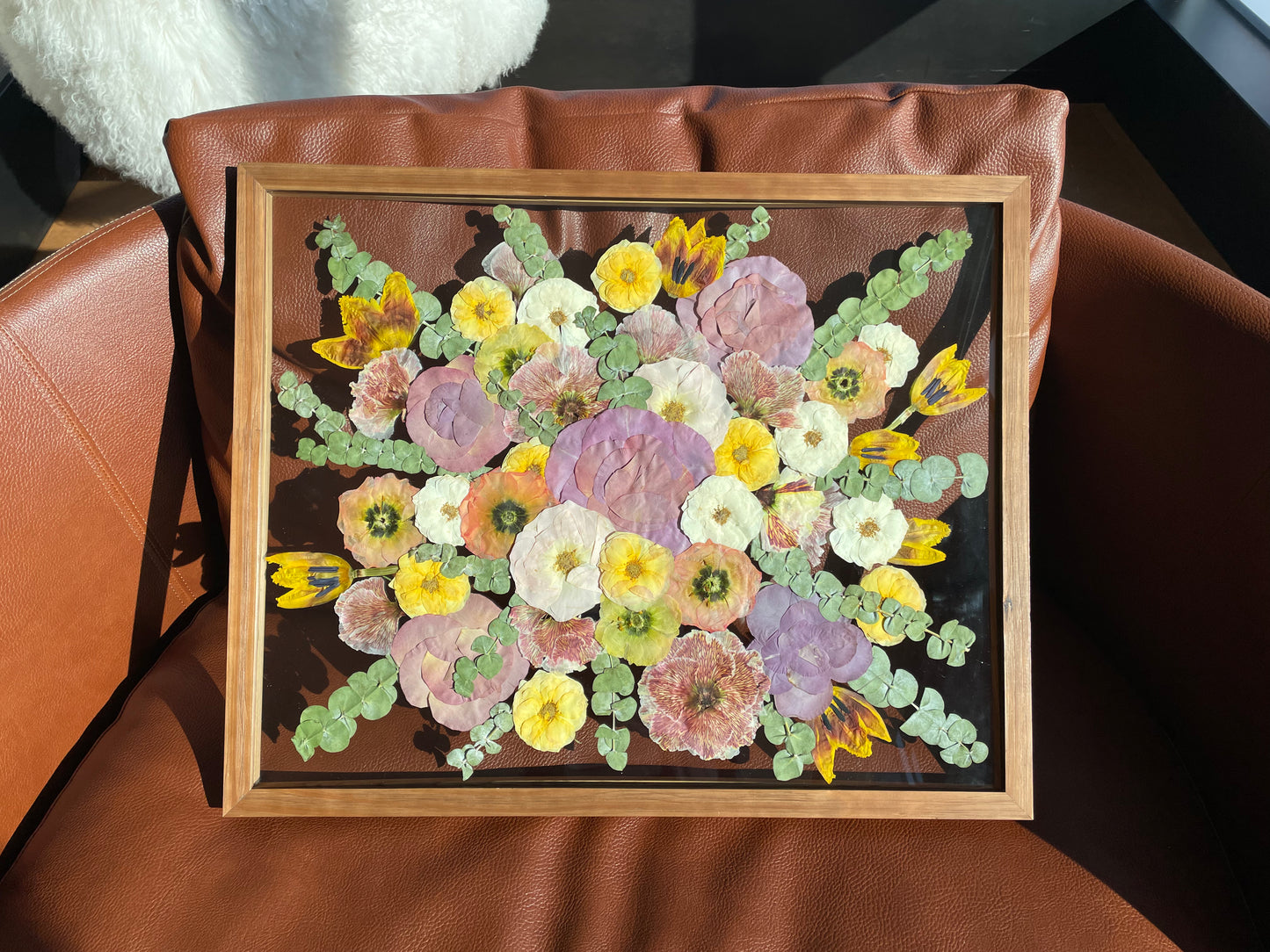 Custom Bouquet Preservation Wall Art - Dark Wood