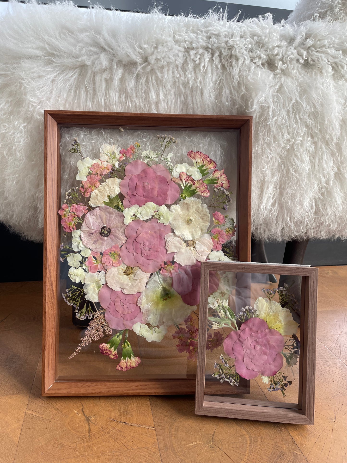 Custom Bouquet Preservation Wall Art - Dark Wood