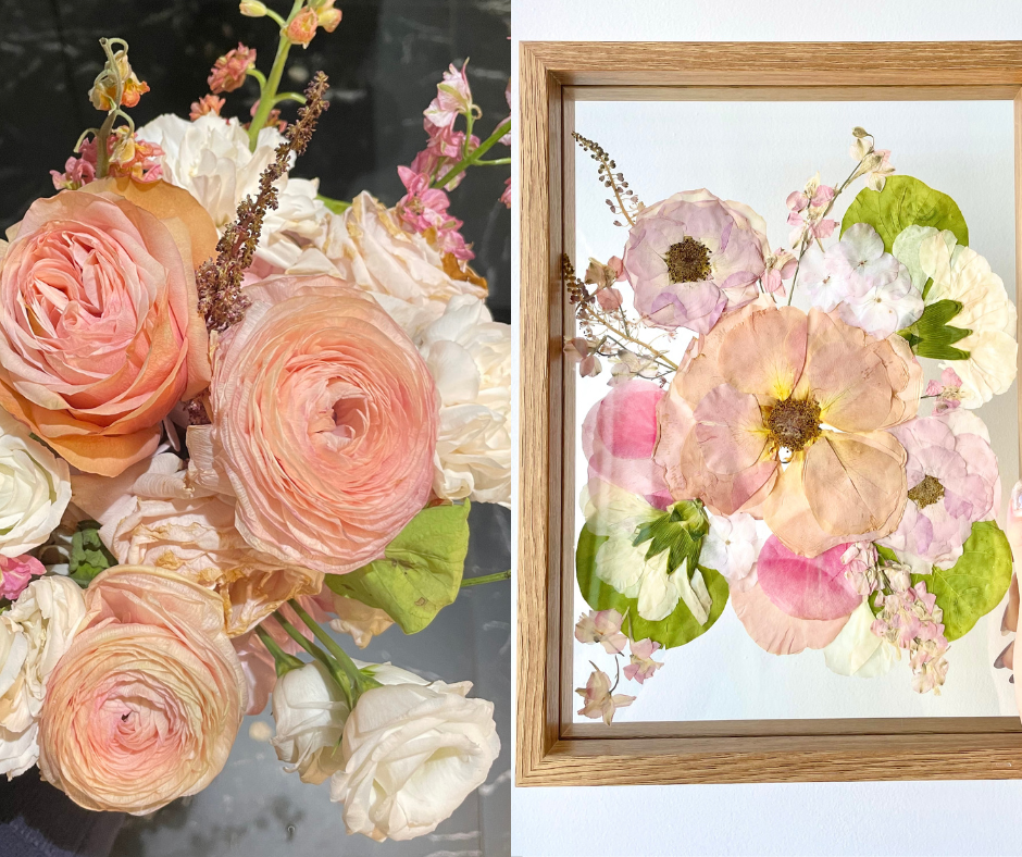 Custom Bouquet Preservation Wall Art - Beige Wood