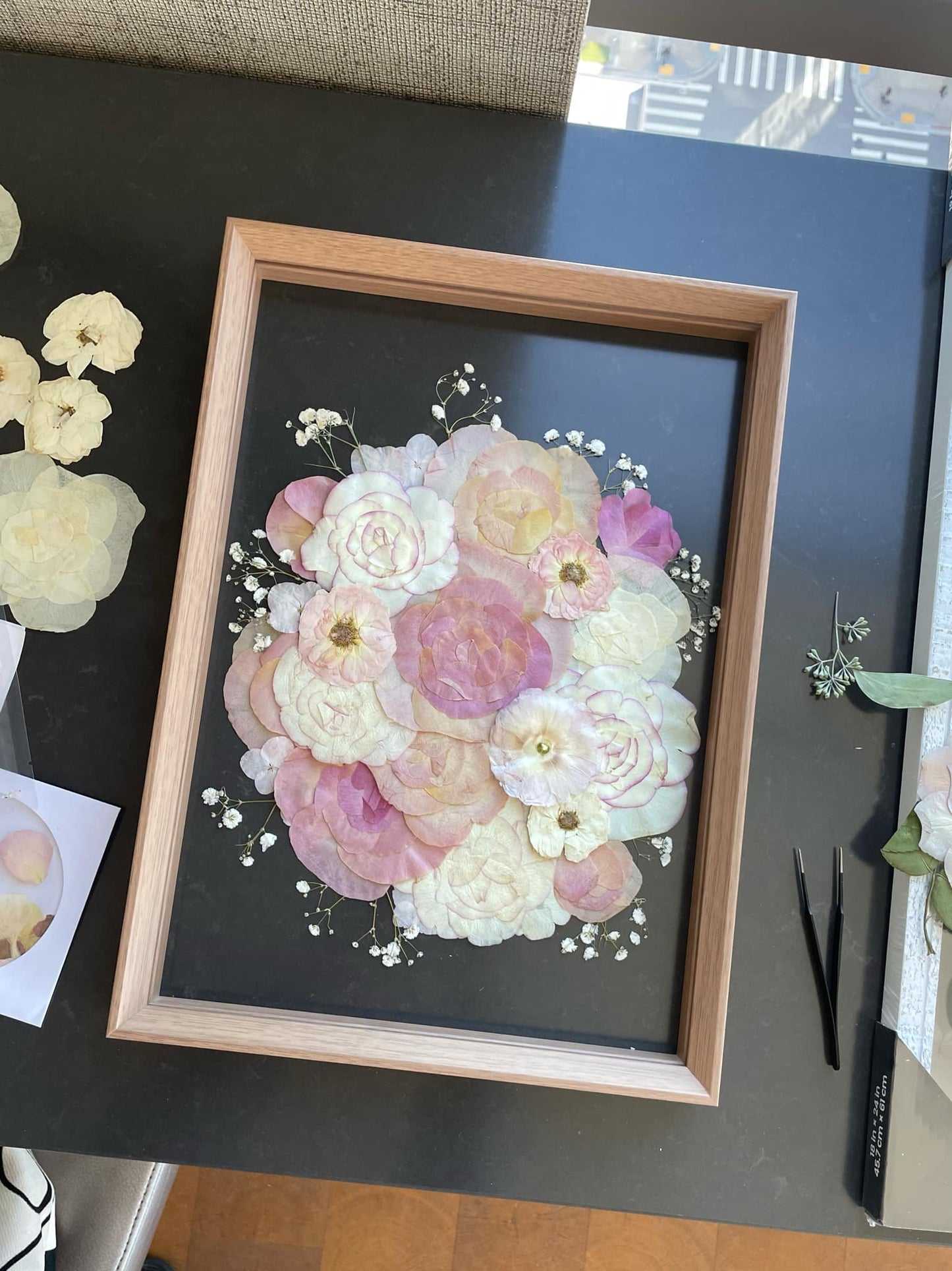 Custom Bouquet Preservation Wall Art - Beige Wood