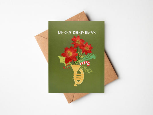 Bouquet Trumpet Merry Christmas Card