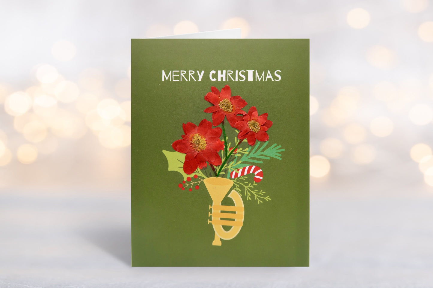 Bouquet Trumpet Merry Christmas Card